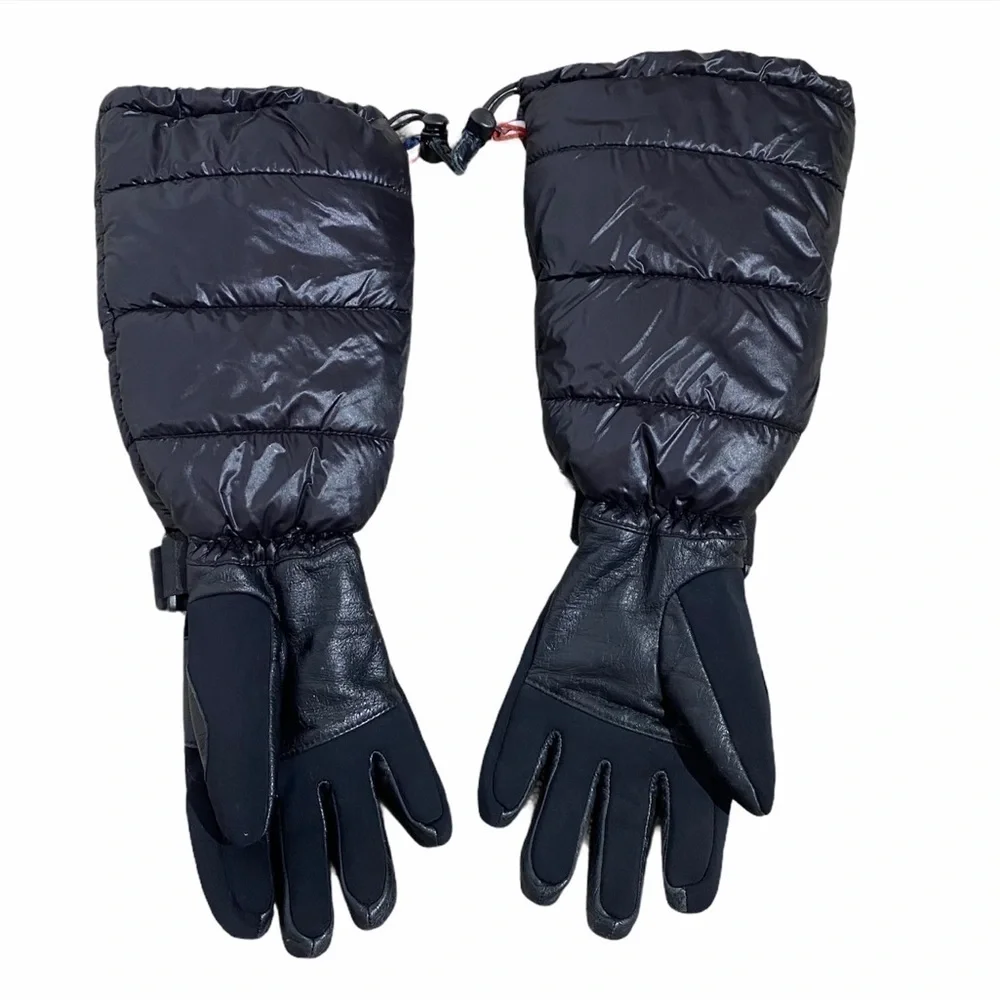 MONCLER Black Long Leather down Puffer Gloves